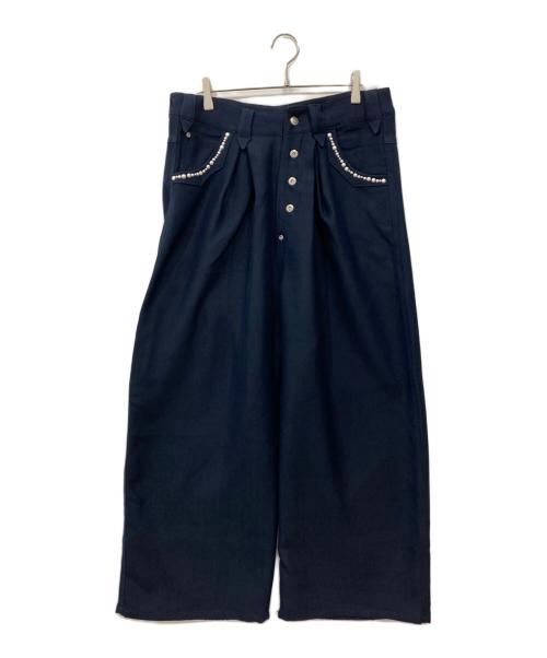 Abuku（アブク）Abuku (アブク) パールスタッズワイドタックヘリンボーンスラックス ネイビー サイズ:Mの古着・服飾アイテム