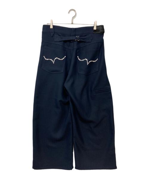 Abuku（アブク）Abuku (アブク) パールスタッズワイドタックヘリンボーンスラックス ネイビー サイズ:Mの古着・服飾アイテム