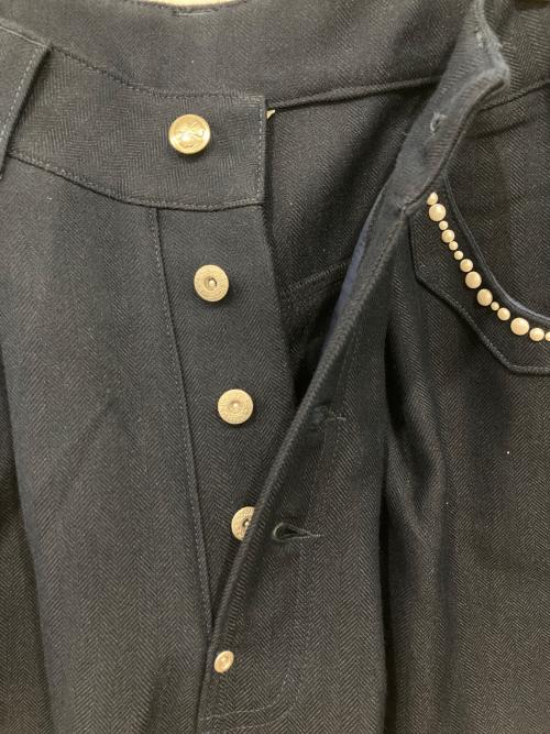 Abuku（アブク）Abuku (アブク) パールスタッズワイドタックヘリンボーンスラックス ネイビー サイズ:Mの古着・服飾アイテム