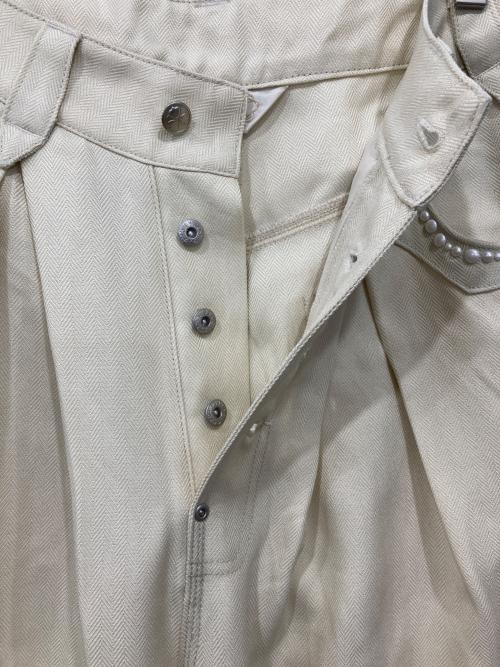 Abuku（アブク）Abuku (アブク) パールスタッズワイドタックヘリンボーンスラックス アイボリー サイズ:Mの古着・服飾アイテム