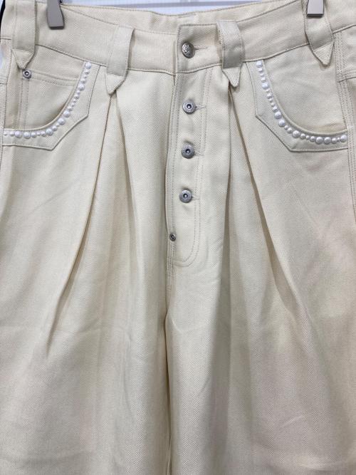 Abuku（アブク）Abuku (アブク) パールスタッズワイドタックヘリンボーンスラックス アイボリー サイズ:Mの古着・服飾アイテム
