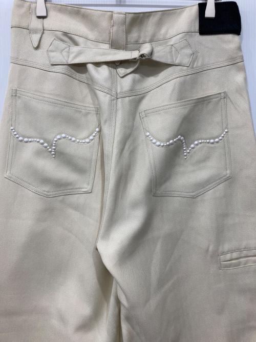 Abuku（アブク）Abuku (アブク) パールスタッズワイドタックヘリンボーンスラックス アイボリー サイズ:Mの古着・服飾アイテム