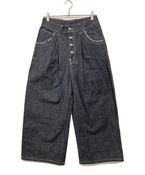 Abuku（アブク）Abuku (アブク) フロントタックパールワイドデニムパンツ インディゴ サイズ:Mの古着・服飾アイテム