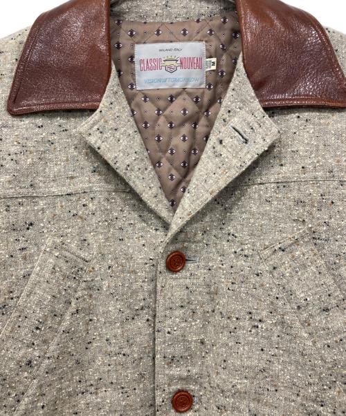 CLASSIC NOUVEAU（クラシック ヌーボー）CLASSIC NOUVEAU (クラシック ヌーボー) レザー切替ネップジャケット グレー サイズ:Mの古着・服飾アイテム
