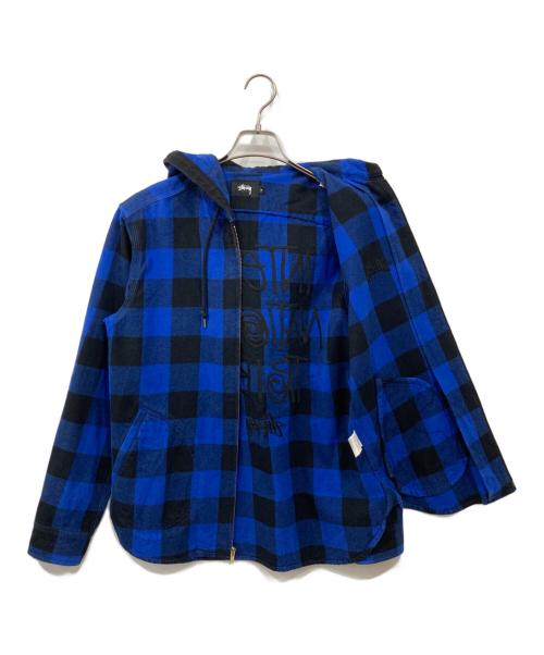 stussy（ステューシー）stussy (ステューシー) ブロックチェック ジップパーカー ブルー×ブラック サイズ:Mの古着・服飾アイテム