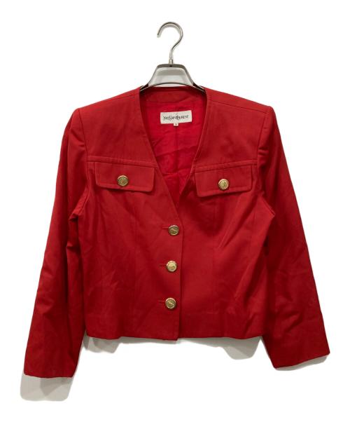 Yves Saint Laurent（イヴサンローラン）Yves Saint Laurent (イヴサンローラン) 金釦ノーカラージャケット レッド サイズ:36の古着・服飾アイテム