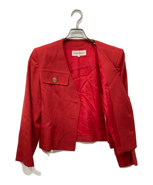 Yves Saint Laurent（イヴサンローラン）Yves Saint Laurent (イヴサンローラン) 金釦ノーカラージャケット レッド サイズ:36の古着・服飾アイテム