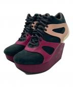 PUMA×ALEXANDER McQUEENプーマ×アレキサンダーマックイーン）の古着「プラットフォーム変形ウェッジハイヒールスニーカー」｜ピンク×ブラック