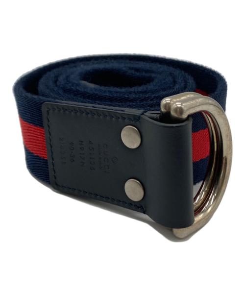 GUCCI（グッチ）GUCCI (グッチ) Dリングベルト ネイビー×レッドの古着・服飾アイテム