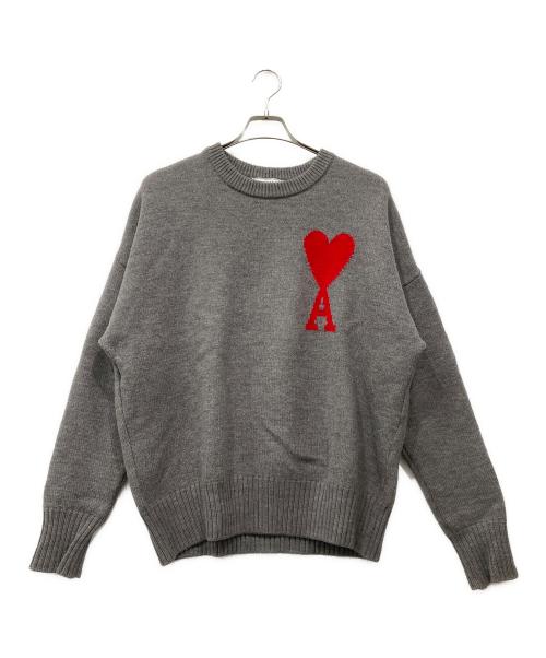 AMI Alexandre Mattiussi（アミアレクサンドルマテュッシ）AMI Alexandre Mattiussi (アミアレクサンドルマテュッシ) ハートロゴ クルーネック ニット グレー サイズ:Mの古着・服飾アイテム