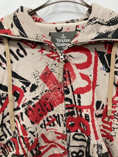 Vivienne Westwood man（ヴィヴィアン ウェストウッド マン）Vivienne Westwood man (ヴィヴィアン ウェストウッド マン) ジップパーカー レッド×ベージュ サイズ:46の古着・服飾アイテム