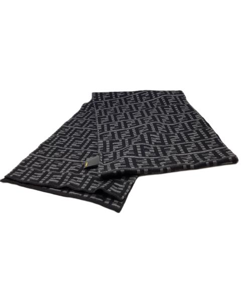 FENDI（フェンディ）FENDI (フェンディ) ズッカ ウールマフラー ブラック×グレーの古着・服飾アイテム