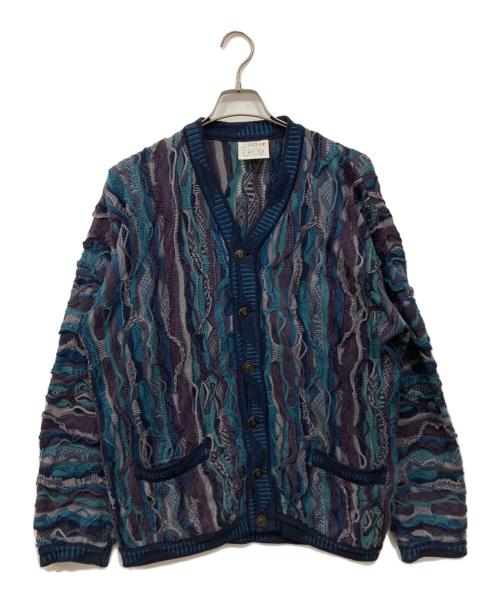 Coogi（クージー）Coogi (クージー) 3Dニットジャガードカーディガン ブルー×パープル サイズ:Sの古着・服飾アイテム
