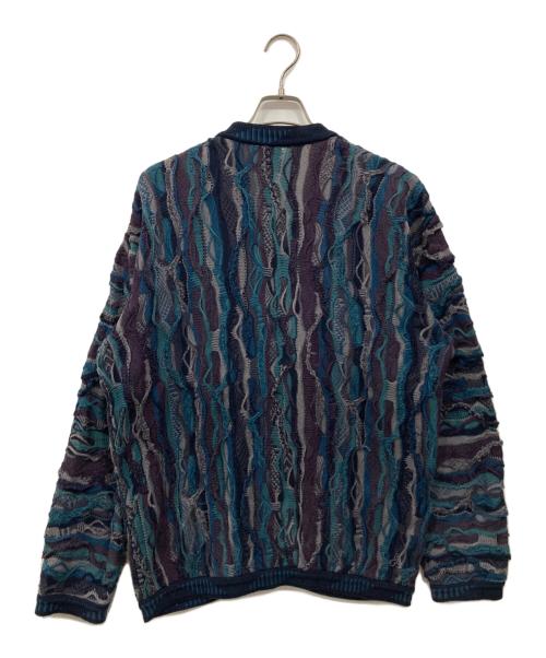 Coogi（クージー）Coogi (クージー) 3Dニットジャガードカーディガン ブルー×パープル サイズ:Sの古着・服飾アイテム
