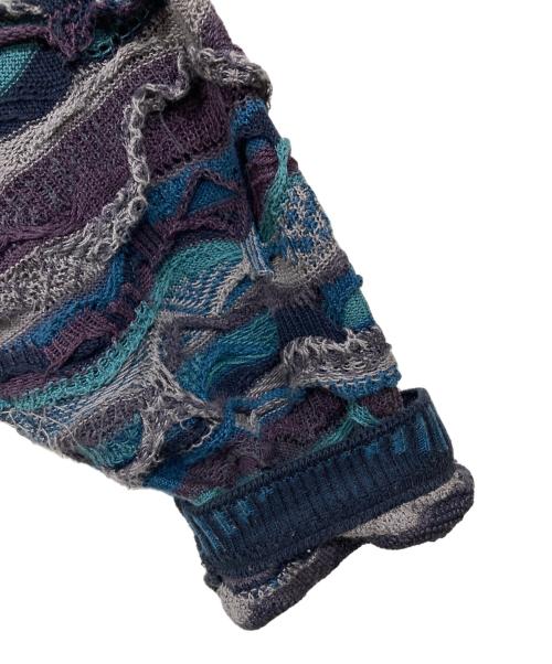 Coogi（クージー）Coogi (クージー) 3Dニットジャガードカーディガン ブルー×パープル サイズ:Sの古着・服飾アイテム
