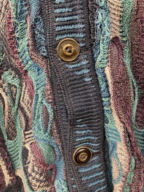 Coogi（クージー）Coogi (クージー) 3Dニットジャガードカーディガン ブルー×パープル サイズ:Sの古着・服飾アイテム