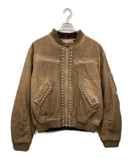 Abuku（アブク）Abuku (アブク) パールスタッズディストレストダックジャケット ブラウン サイズ:Lの古着・服飾アイテム