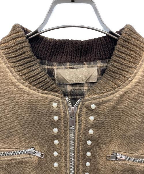 Abuku（アブク）Abuku (アブク) パールスタッズディストレストダックジャケット ブラウン サイズ:Lの古着・服飾アイテム