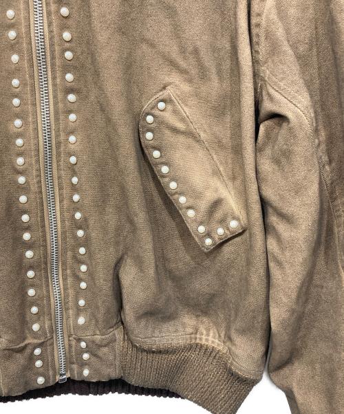 Abuku（アブク）Abuku (アブク) パールスタッズディストレストダックジャケット ブラウン サイズ:Lの古着・服飾アイテム