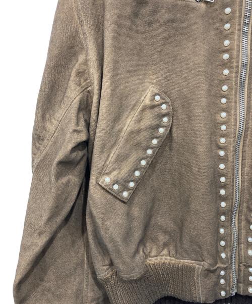 Abuku（アブク）Abuku (アブク) パールスタッズディストレストダックジャケット ブラウン サイズ:Lの古着・服飾アイテム