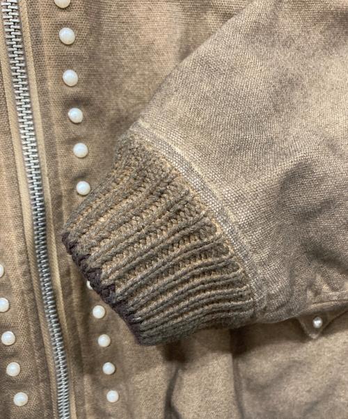 Abuku（アブク）Abuku (アブク) パールスタッズディストレストダックジャケット ブラウン サイズ:Lの古着・服飾アイテム