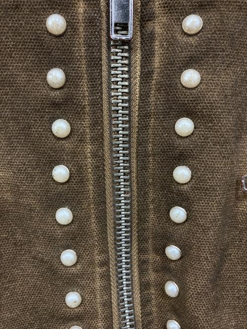 Abuku（アブク）Abuku (アブク) パールスタッズディストレストダックジャケット ブラウン サイズ:Lの古着・服飾アイテム
