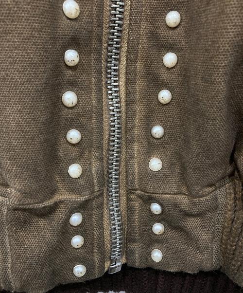 Abuku（アブク）Abuku (アブク) パールスタッズディストレストダックジャケット ブラウン サイズ:Lの古着・服飾アイテム