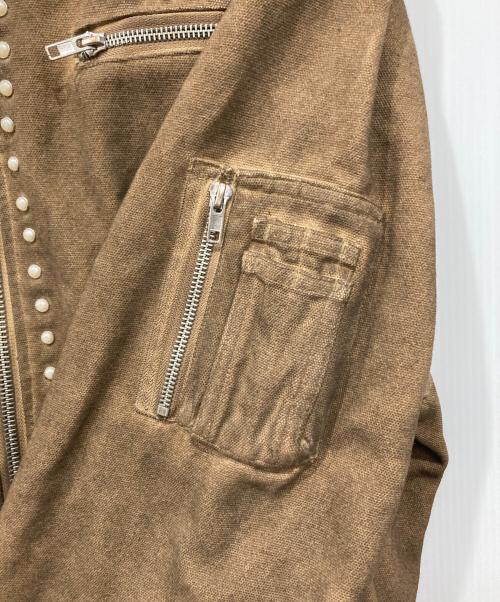 Abuku（アブク）Abuku (アブク) パールスタッズディストレストダックジャケット ブラウン サイズ:Lの古着・服飾アイテム