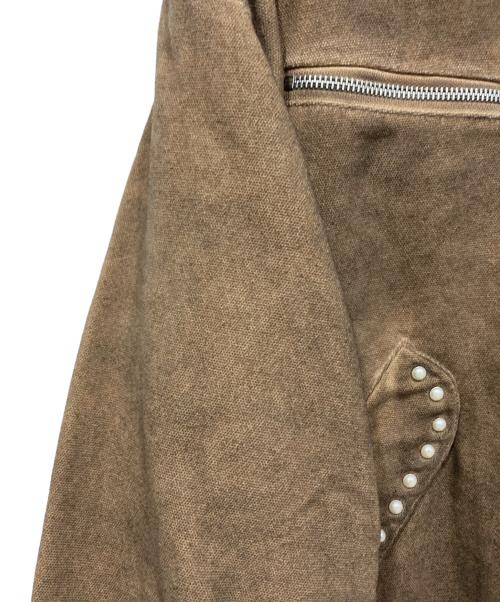 Abuku（アブク）Abuku (アブク) パールスタッズディストレストダックジャケット ブラウン サイズ:Lの古着・服飾アイテム