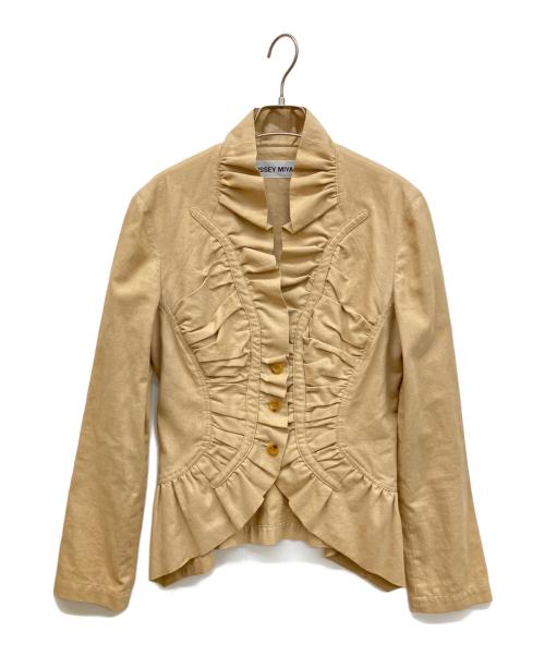 ISSEY MIYAKE（イッセイミヤケ）ISSEY MIYAKE (イッセイミヤケ) フリル付ジャケット ブラウン サイズ:３の古着・服飾アイテム