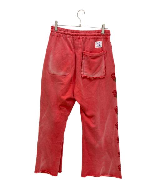 BOWWOW（バウワウ）BOWWOW (バウワウ) ヴィンテージ加工バラ柄スウェットパンツ レッド サイズ:Lの古着・服飾アイテム