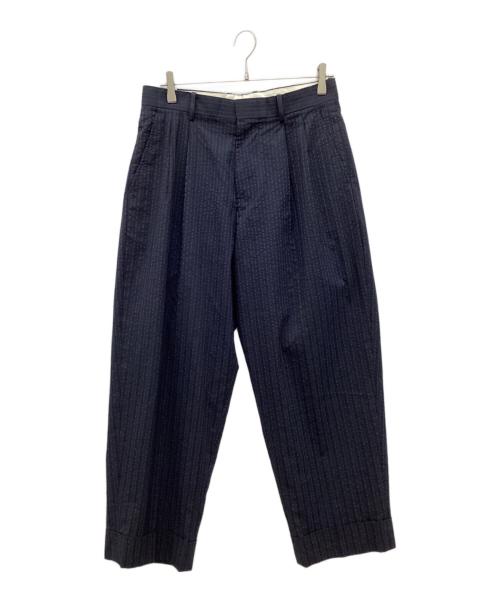 N.HOOLYWOOD（エヌ ハリウッド）N.HOOLYWOOD (エヌ ハリウッド) 18AW　シアサッカーワイドストライプ2タックパンツ ネイビー サイズ:38の古着・服飾アイテム