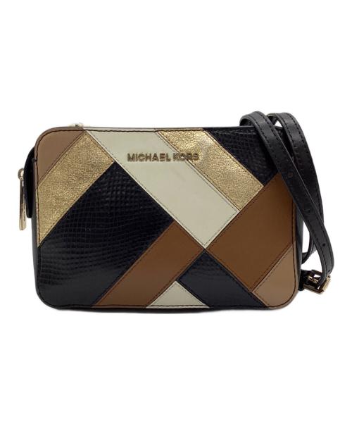 MICHAEL KORS（マイケル・コース）MICHAEL KORS (マイケル・コース) パッチワーク チェーンショルダーバッグ ブラウン×ブラックの古着・服飾アイテム