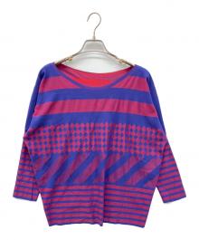 PLEATS PLEASE（プリーツプリーズ）の古着「サイケ柄ロングスリーブカットソー」｜レッド×ネイビー