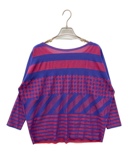 PLEATS PLEASE（プリーツプリーズ）PLEATS PLEASE (プリーツプリーズ) サイケ柄ロングスリーブカットソー レッド×ネイビー サイズ:34の古着・服飾アイテム