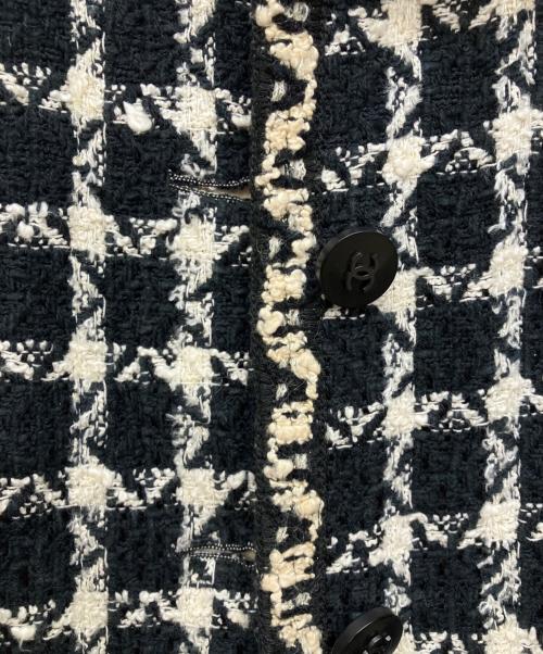 CHANEL（シャネル）CHANEL (シャネル) ステンカラー ツイード チェックジャケット ブラック サイズ:42の古着・服飾アイテム