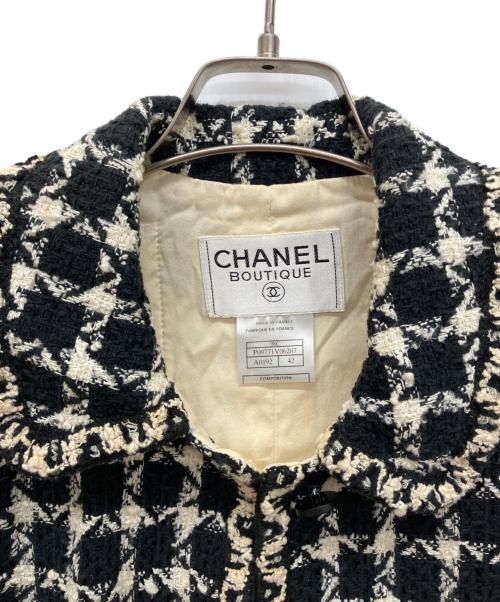 CHANEL（シャネル）CHANEL (シャネル) ステンカラー ツイード チェックジャケット ブラック サイズ:42の古着・服飾アイテム