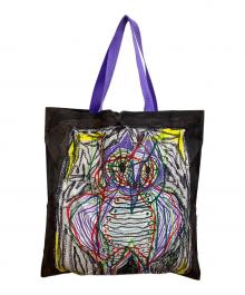 me ISSEY MIYAKE（ミーイッセイ ミヤケ）の古着「イラストデザイントートバッグ」｜ブラック