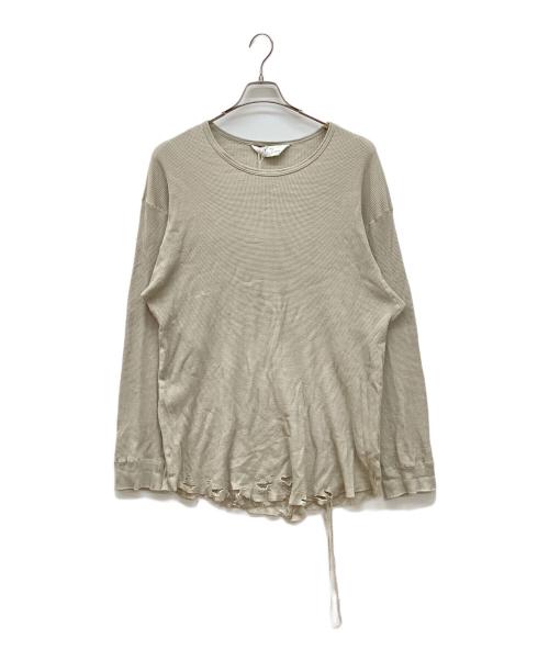 ANCELLM（アンセルム）ANCELLM (アンセルム) DAMAGE WAFFLE CREW LS T-SHIRT　ワッフルクルーネックTシャツ　ｶｯﾄｿｰ　ANC-CT56 ベージュ サイズ:3の古着・服飾アイテム
