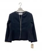 SHIPS anyシップスエニィ）の古着「ダブルクロス ペプラム ノーカラー ジャケット」｜ネイビー