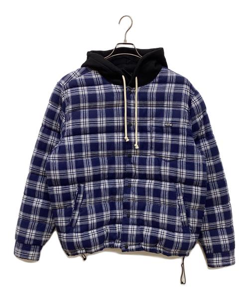 KITH（キス）KITH (キス) STERLING QUILTED SHIRT PUFFER フード付キルティング チェック柄パフィジャケット　20020060000130　20AW ネイビー サイズ:Lの古着・服飾アイテム