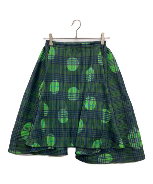 PLEATS PLEASE（プリーツプリーズ）PLEATS PLEASE (プリーツプリーズ) ドット柄変形ひざ丈プリーツスカート グリーン サイズ:4の古着・服飾アイテム