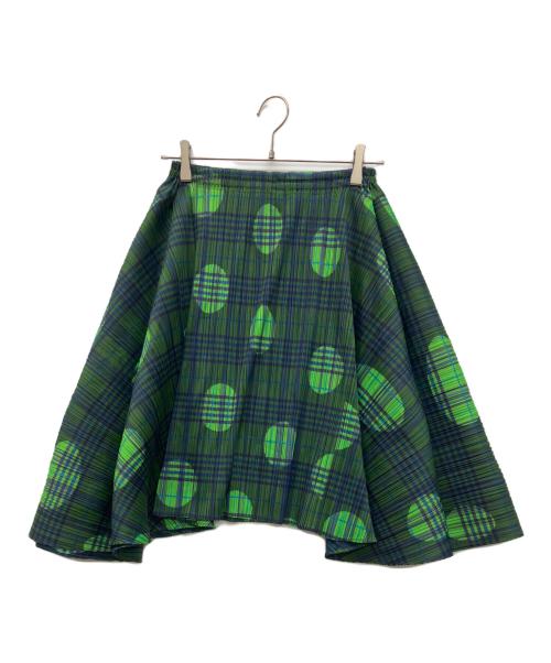 PLEATS PLEASE（プリーツプリーズ）PLEATS PLEASE (プリーツプリーズ) ドット柄変形ひざ丈プリーツスカート グリーン サイズ:4の古着・服飾アイテム