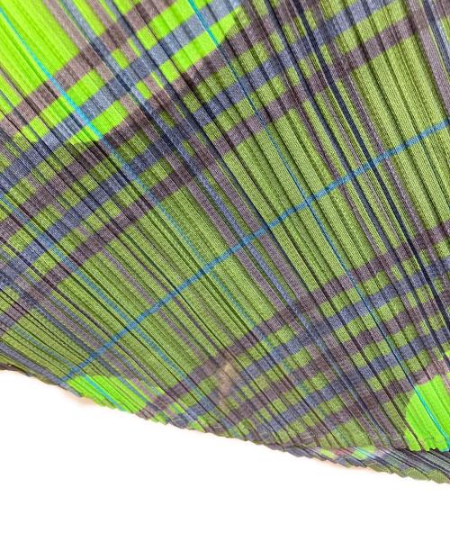 PLEATS PLEASE（プリーツプリーズ）PLEATS PLEASE (プリーツプリーズ) ドット柄変形ひざ丈プリーツスカート グリーン サイズ:4の古着・服飾アイテム