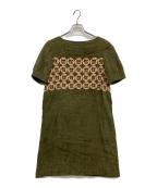 mina perhonenミナ ペルホネン）の古着「リネン半袖ワンピース」｜オリーブ