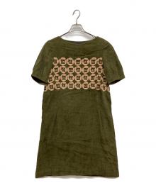 mina perhonen（ミナ ペルホネン）の古着「リネン半袖ワンピース」｜オリーブ