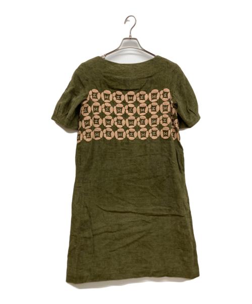 mina perhonen（ミナ ペルホネン）mina perhonen (ミナ ペルホネン) リネン半袖ワンピース オリーブ サイズ:36の古着・服飾アイテム