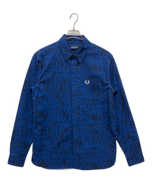 FRED PERRY（フレッドペリー）FRED PERRY (フレッドペリー) Graphic Text Shirt　グラフィックテキストシャツ ブルー サイズ:Lの古着・服飾アイテム
