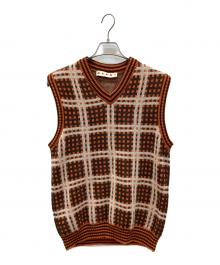 MARNI（マルニ）の古着「チェックニットベスト」｜オレンジ