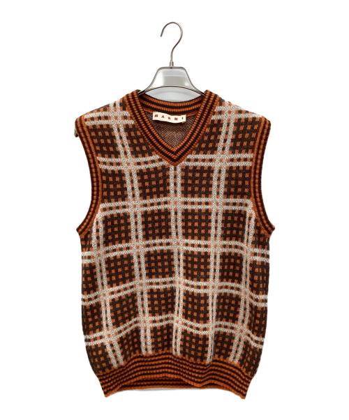 MARNI（マルニ）MARNI (マルニ) チェックニットベスト オレンジ サイズ:44の古着・服飾アイテム